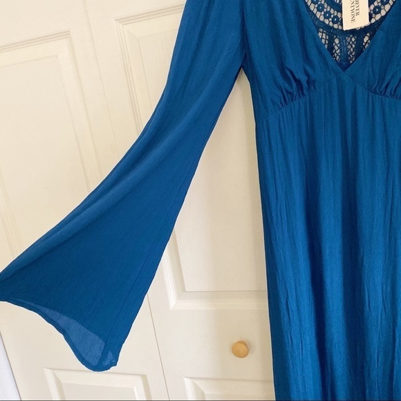 Forever 21 NWT Teal Maxi Long Sleeve Bohemian Lace Dress - Picture 3 of 10